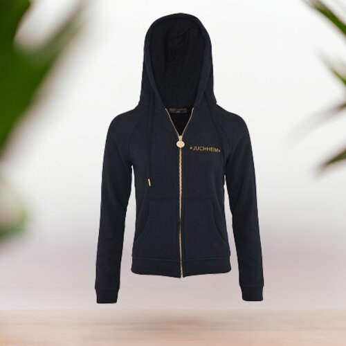 Hochwertige Sweatshirt-Jacke mit Kapuze "JUCHHEIM" schwarz (Größe L/XL)