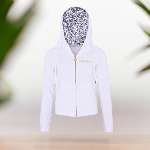 Hochwertige Sweatshirt-Jacke mit Kapuze "JUCHHEIM" WEIẞ (Größe L/XL)