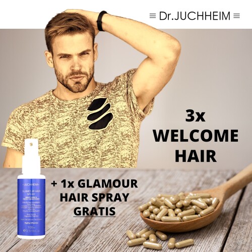 3x Welcome Hair - Hair Growth / Anti-Hairloss Kapseln +1x Glamour Hair Spray GRATIS